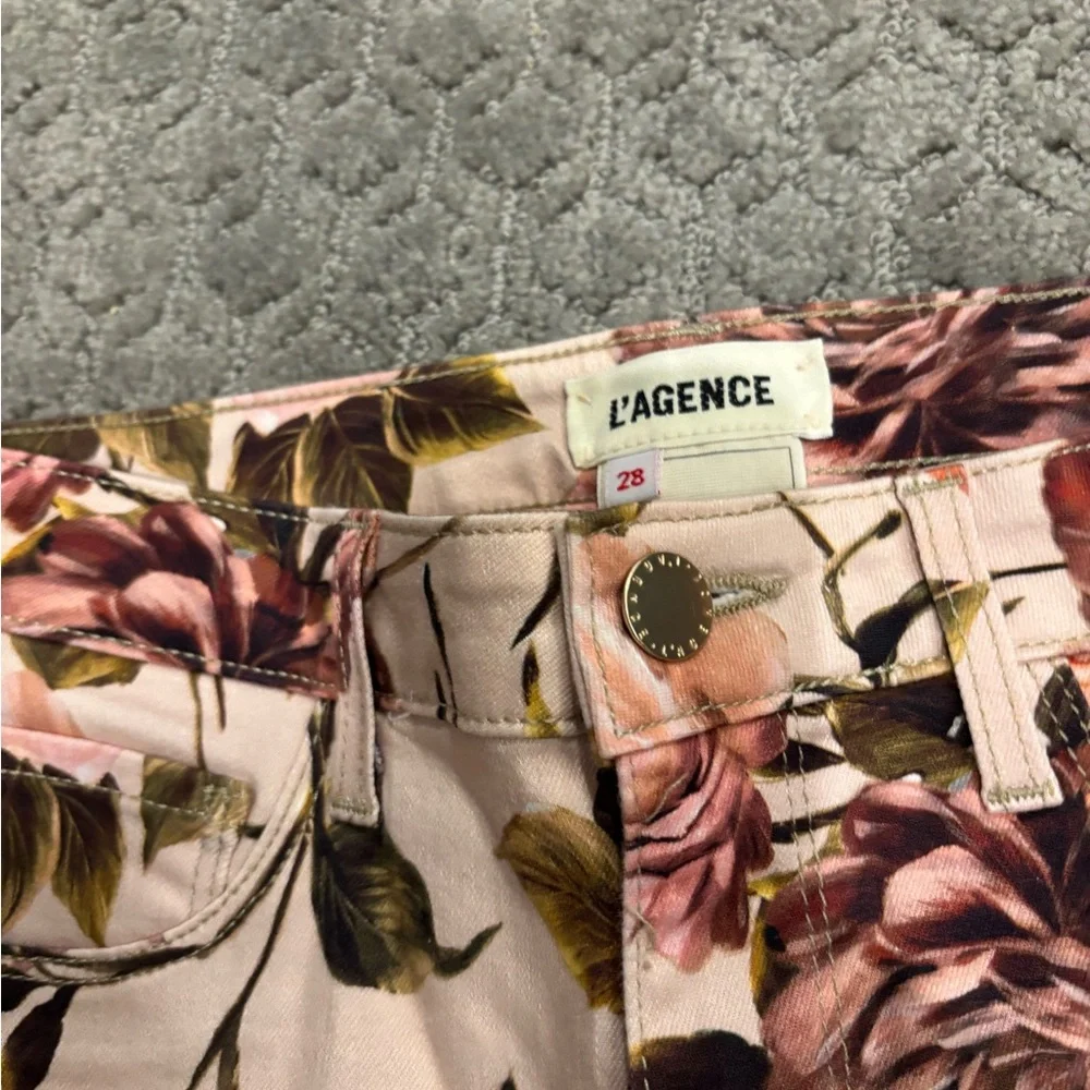 L'AGENCE Cream/Pink Floral Margot High Rise Skinny Ankle Jean Sz 28 EUC - Picture 8 of 11